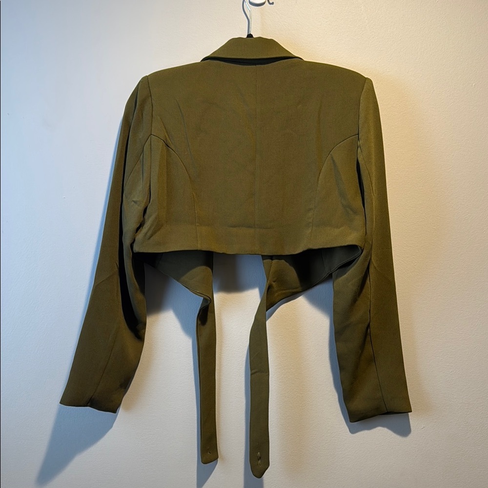 Torn by Ronny Kobo Olive Green Cropped Jacket Wrap Blazer - Picture 3 of 4